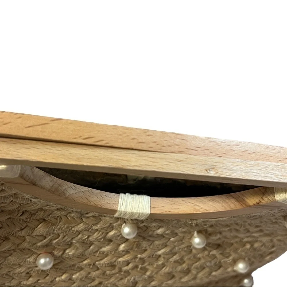 SHIRALEAH Chicago 100% Jute Wood Handles Pearl Accent Dominica Mini Tote
